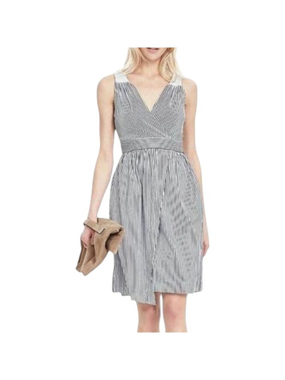 Banana Republic Striped Crossover Fit and Flare Dress 8